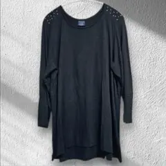 フェイデッドグローリー レディース カットソー クルーネック 長袖 スタッズ 黒
