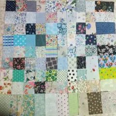 綿生地 パッチワーク カットクロス 青 ブルー 緑花柄 水玉 苺 7cm90枚