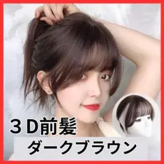 前髪ウィッグ ダークブラウン自然 薄毛 白髪カバー クリップ 3D前髪