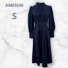 ワンピース シャツワンピース ネイビー 長袖 ロング丈 上品 エレガント 新品