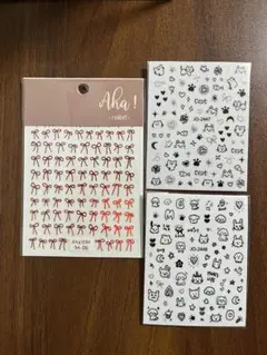 ネイルシール　y2k ねこ　犬　リボン　ジェルネイル