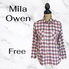 美品✨【ミラオーウェン】フランネルチェックシャツ　プルボタン　薄手　ピンク　Fのサムネイル