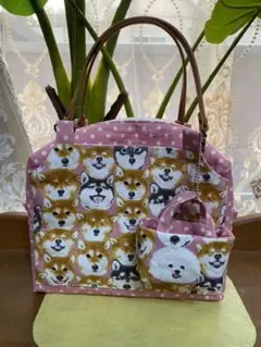 ハンドメイド　バッグ（ミニトート付）　柴犬
