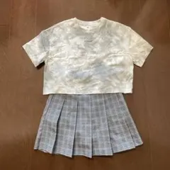 Tシャツとチェックスカートセット 150