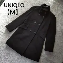 ユニクロ ハイネックダブルチェスターコート 黒 ウール シンプル 【M】