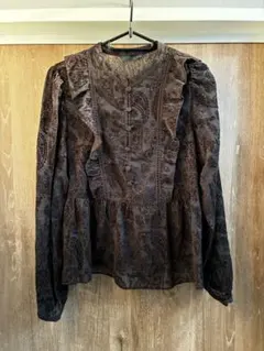 ZARA ペイズリー柄 シースルー　フリルブラウス 長袖