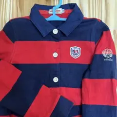 ミキハウス ストライプ 綿長袖ワンピース110.