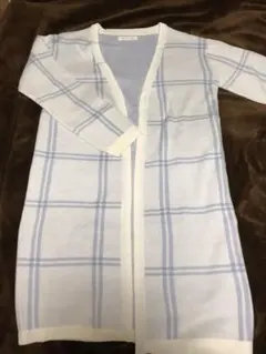 セシルマクビー♡ロングニットカーディガン チェック ホワイト ブルー 春