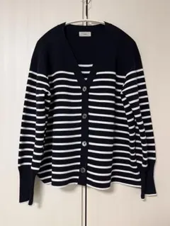 IENA ファインコットンスムースボーダーカーディガン ネイビー 25SS