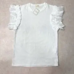 【新品未使用】ホワイト フリル　レース　スリーブ 半袖シャツ　フリーサイズ