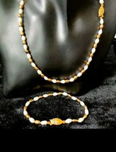 本真珠 ケシパール ゴールド ネックレス ブレスレット セット 2way 778