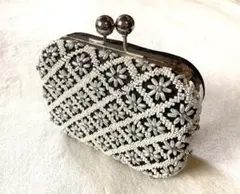 総ビーズ お花柄 がま口 パーティーバッグ