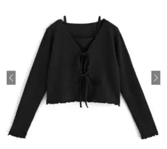 キャミ×リボンカーディガンふくれジャガードアンサンブル ブラック