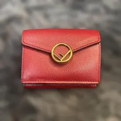 【ジャンク】FENDI 三つ折り財布 レッド ゴールドロゴ コンパクトのサムネイル