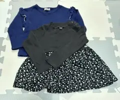 ネイビーフリル袖トップスと花柄チュニックのセット