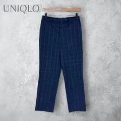 【UNIQLO ユニクロ】　EZYアンクルパンツ　チェック柄　ネイビー　腰ゴム