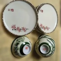 昭和レトロ 皿５枚　　ご飯茶碗５個 大きさは下記に記載