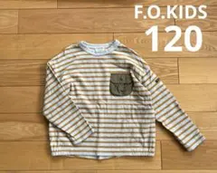 エフオーキッズ ボーダーロンT 120 グレー×マスタード 春物