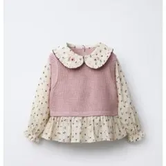 ZARA ベビー 新品 フラワー柄シャツニットベスト 86 ブラウス
