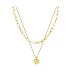 PROSTEEL ゴールド 2連ネックレス ハート型ペンダント付き　Ｘ
