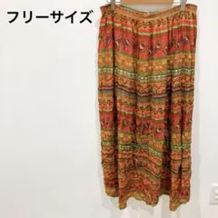 一点もの✨️ボヘミアン風オレンジフレアスカート【フリーサイズ】