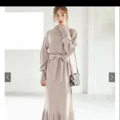 GRL ウエストリボンニットワンピース