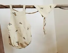 新品未使用  バブーシュカ付きレモン柄ロンパース  サロペットベビー66cm