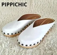 PIPPICHIC　ピッピシック　 ウッドソールミュール　ホワイト　鋲　37½