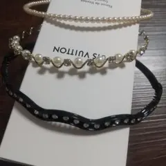 未使用！カチューシャ 3個セット パール・ストーン装飾