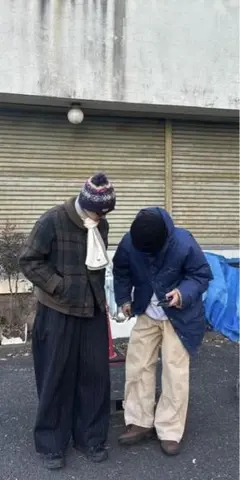 GU タックワイドパンツストライプ　beautiful people 古着　極太