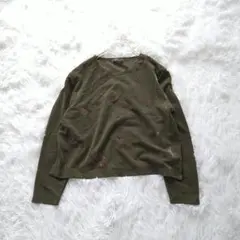 SURE LADY 光沢総柄花柄長袖カットソーL日本製オリーブ