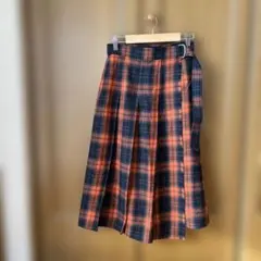マッキントッシュフィロソフィーオレンジ系チェック プリーツスカート　巻きスカート