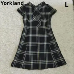 ヨークランド Yorkland 半袖ワンピース チェック ボウタイ 黒 黄色のサムネイル
