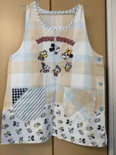 ミッキー刺繍エプロン チェック柄　保育士エプロン