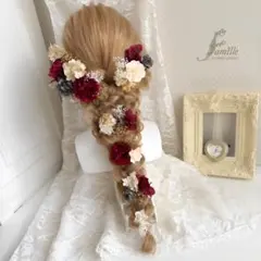 【半量】祝福の花 ✧ くすみ赤 × ゴールド 髪飾り ｜ 前撮り 卒業式 和装