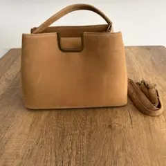 ベージュ スエード ハンドバッグ ショルダーバッグ ボックス型