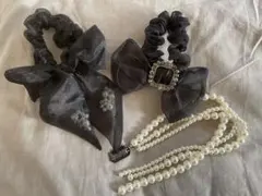 【新品未使用】リボン、パールシュシュ