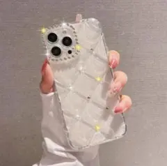 iPhone16Pro用クリアケース キラキラ装飾 おしゃれ　クリア　透明　韓国