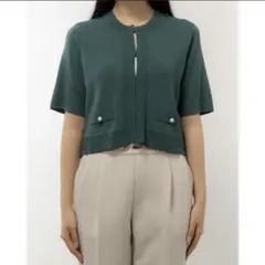 クルーネッククロップド丈5分袖カーディガン