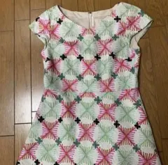 美品 Sybllaマルチカラー 総刺繍ヘリンボーン 半袖 ワンピース L
