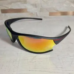 新品軽量ミラーサングラス◆UV400 オレンジ黒スポーツアウトドアマラソンのサムネイル