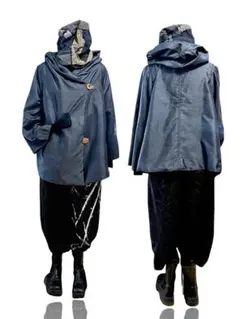 着物リメイク　￼大島紬　リバーシブル　フード付きオーバーサイズジャケット