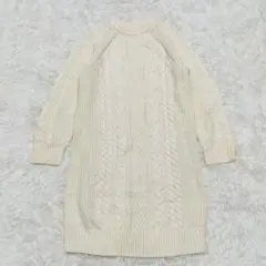 ユニクロ　アイボリー ケーブル編み ニットワンピース 長袖　【M】