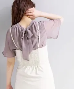 natural couture 前後2WAYフレアスリーブボータイブラウス モカ