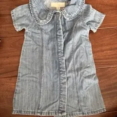 ZARA キッズ デニムワンピース ストライプ フリル襟