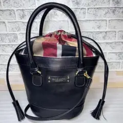 ブルーレーベルクレストブリッジ 2WAY バケツ型 ショルダーバッグ レザー 黒