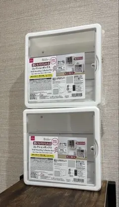 DAISO 壁にも付けられる コレクションボックス大3段　ホワイト　2個セットのサムネイル