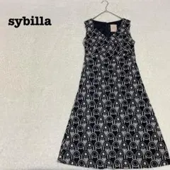 DE0055【シビラ】ワンピース【M】サークル柄 ノースリーブ 刺繍 ブラック