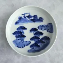 古伊万里　染付小皿　江戸時代　染付　松　骨董　金直し　金継ぎ　アンティーク