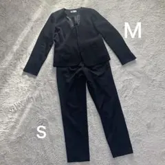 ノーカラー　ネイビー　パンツセットアップ　サイズ違い　伸縮　洗える